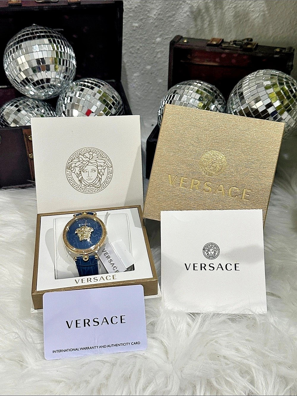 Versace La Medusa Blue Leather Watch Medusa Blue Dial Watch with Box NWT